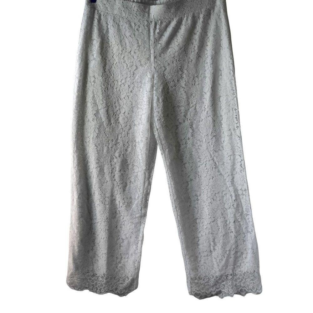Isaac‎ Mizrahi Live! Plus Size Tall Wide Leg Knit Lace Pants-White-XLT A375766